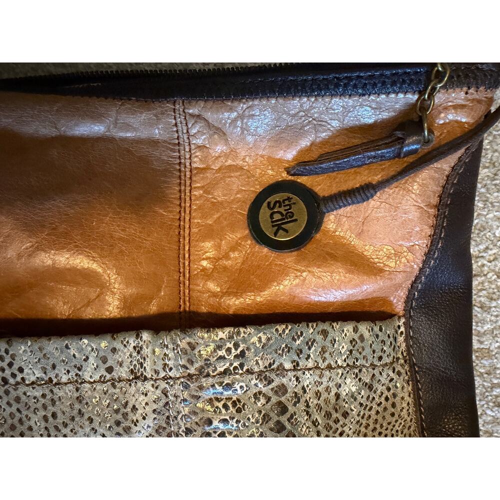 The Sak Caramel Tan Brown Leather Snake Skin Messenger Cross Body Bag - Picture 7 of 9